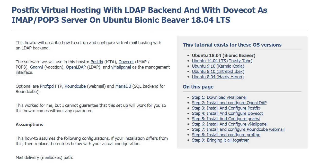 Postfix Virtual Hosting With LDAP Backend And With Dovecot As IMAP/POP3 Server On Ubuntu Bionic Beaver 18.04 LTS